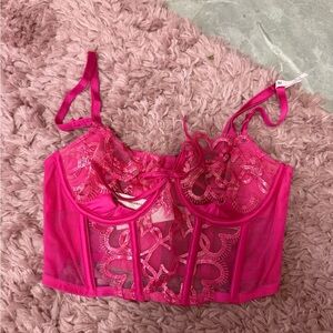 Victoria's Secret Bright Hot Pink Lace Longline Bustier Bra